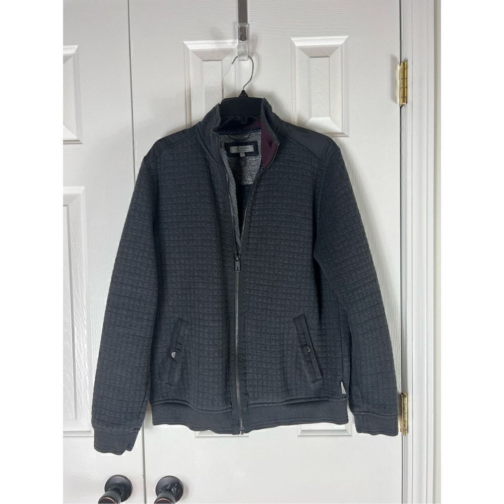 Ted Baker Mens Quilted Waffle Full Zip Grey Jacket Size 4/Large